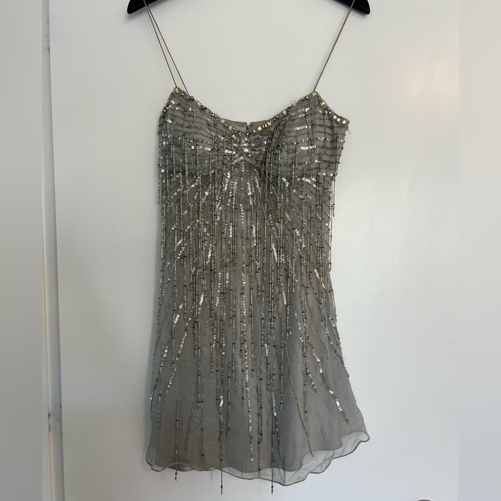 Jovani Silver Beaded Prom Dress